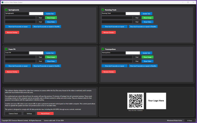 Dry Dive Video Replay System - Software interface